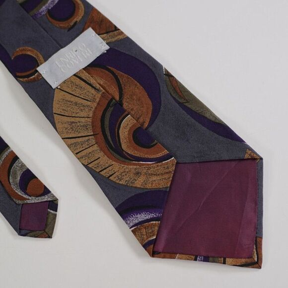 Enrico Coveri Abstract Print Blue Gray Purple Short Silk Tie - Picture 4 of 5